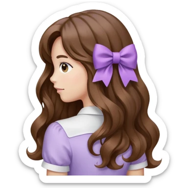 long wavy brown hair from behind with a medium lilac bow sticker