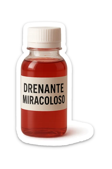boccetta di drenante da bere, con la scritta "DRENANTE MIRACOLOSO" SULL'ETICHETTA sticker