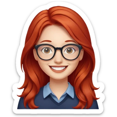 happy young woman with long red hair and glasses sticker