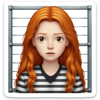 ginger prisoner long haired woman mug shot with bg sticker