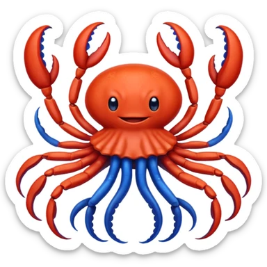 a red crab with two claws and a blue octopus are friends sticker