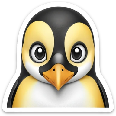 cinematic-adult-emperor-penguin-portrait-emoji,-head-tilted-playfully-and-inquisitively,-with-glossy,-pristine-plumage,-sparkling-eyes-filled-with-curiosity,-simplified-yet-irresistibly-adorable-features, black, large black eyes face sticker
