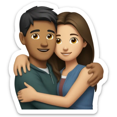 Young Filipino man young brunette woman hug sticker
