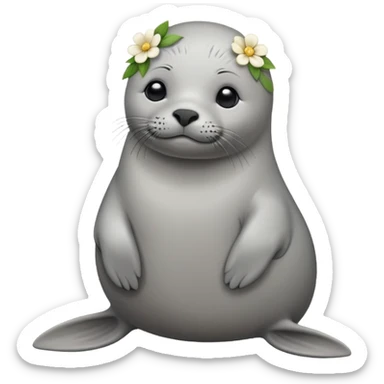 Seal slightly sitting down wth flower hair pin sticker