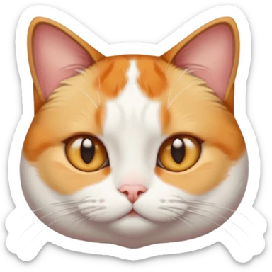 calico and white cat with small head, hazel eyes, and short but chubby body sticker