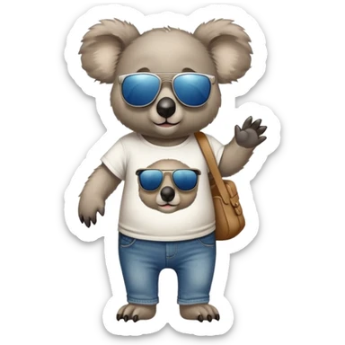 anthropomorphised koala in a band t-shirt and jeans wearing dark sunglasses walking upright sticker