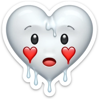 The broken heart emoji in white with sticky white liquid Ozzing out of it sticker