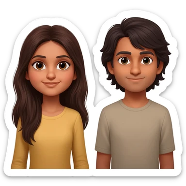 Two friends with dark brown hair Indian skin one has long hair one has shoulder length hair and a bit longer sticker