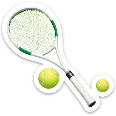 A tennis racket and ball placed on the grass court, with the lines of the court clearly visible in the background. The scene captures the essence of the sport, highlighting the equipment and the vibrant, open atmosphere of a tennis match sticker