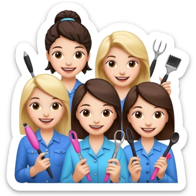 Girls holding hairstyle tools and nails tool sticker