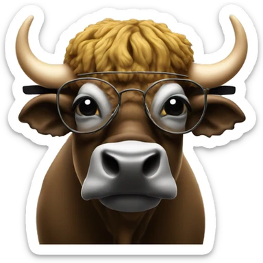 a buffalo with glasses looks at the bitcoin sign sticker