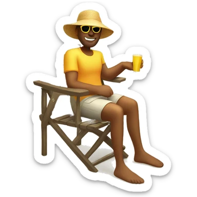 guy sit on a chair on the beach, palm, sun, chair sticker