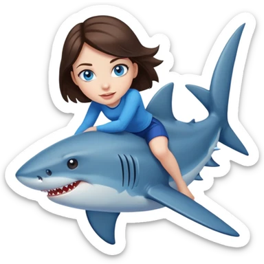  brunette girl blue eyes riding shark sticker