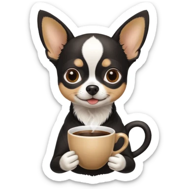 Black white female chihuahua enjoying a cup of coffee sticker
