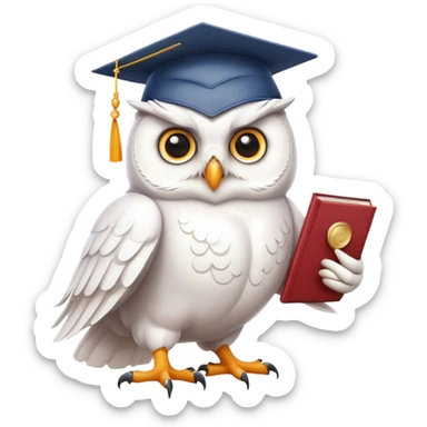 happy white Owl with graduation hat and diploma in claws sticker
