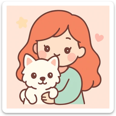 red headed woman with a Westie dog, soft and cute, gentle colors sticker
