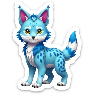 Colorful tropical kawaii cute Lynx-Trico-Sergal-Wolf-Vernid-Fakémon-Pokémon-creature (full body) sticker