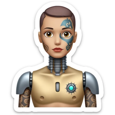Tatooed robot, tatooes on chest, neck and face sticker