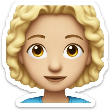 Crea un emoji de una chica con pelo lacio rubio hasta los hombros piel blanca pecas ojos azules y una remera celeste que está leyendo un libro sticker