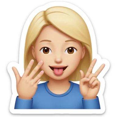 tounge out smile eyes cloesed fingers pinched sticker