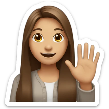 Girl with brown, long and straight hair smiling kindly and waving with the left hand sticker