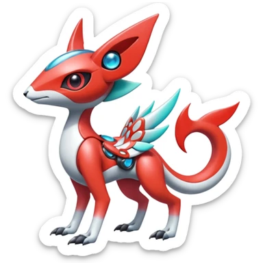 Shiny Colorful Futuristic Cyber-Vernid-Trico-Meloetta-Latias-Koraidon-Peppercat-Protogen-Pokémon-Digimon-Fakémon-fusion-hybrid-creature sticker