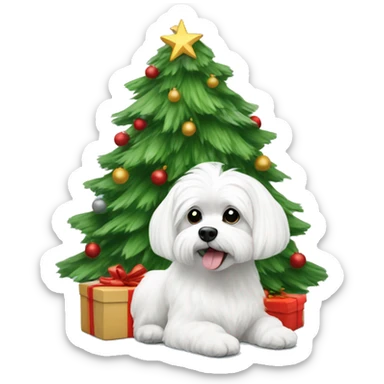  white maltese dog and Christmas tree sticker