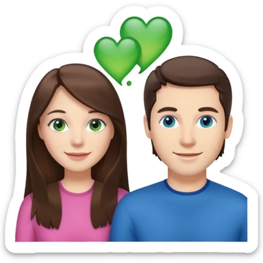 “A pink Polaroid-style photo of a couple: a white woman with long brunette hair and blue eyes, and a white man with short brunette hair and green eyes.” sticker