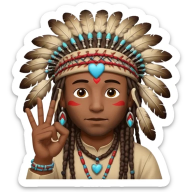 Black American man dark brown with dreads with a American Indian headdress with doing heart me sticker