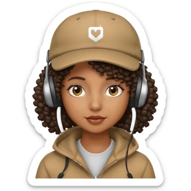 curly haired with headphones in and  black girl with cap sticker