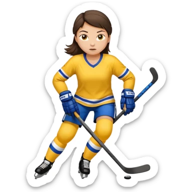 Girl hockey player with yellow jersey full body brunette sticker