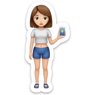 Girl with brown medium length hair with tummy ache full body  sticker