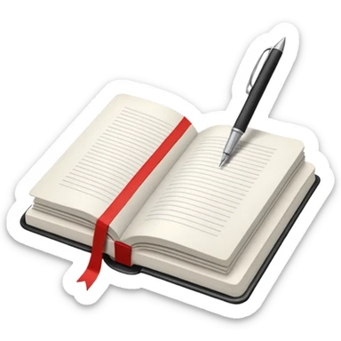 "A white open book,The pen should be positioned as placed exactly in the center between the pages.  if held by a right-handed person - meaning the direction is reversed compared to a left-handed grip. The pen should be uncapped, and the cap placed behind it." Styled with Red tape sticker