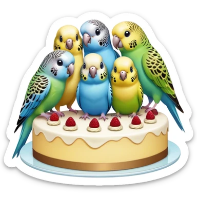 4 budgies and a cake  sticker