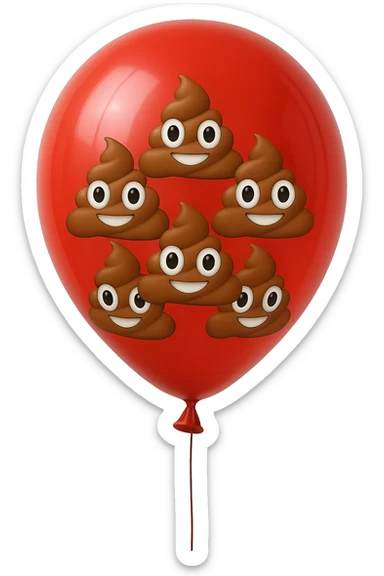 emoji stile iphone di un palloncino rosso pieno di 6 cacche con gli occhi, iperrealistico 4k sticker
