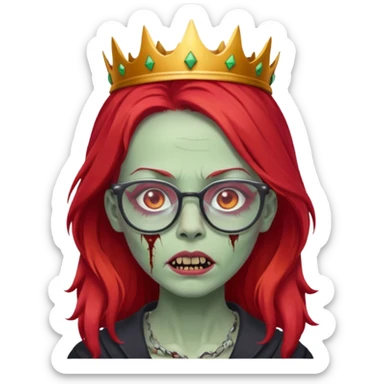 crowned woman zombie with glasses and red hair  sticker