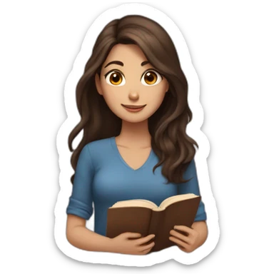 brunette girl with long hair with brown eyes reads a book sticker