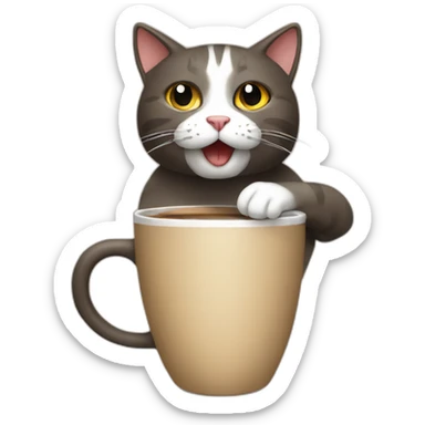 Coffee drinking cat sticker