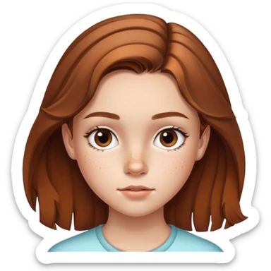 13 year old girl with mid length highlighted brown hair, freckles, big forehead and nice lips sticker