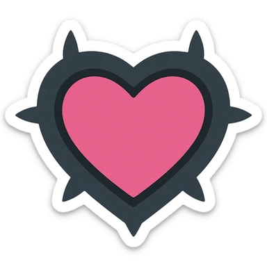 gothic heart with a black velvet cushion, color icon filled style, pink and black sticker