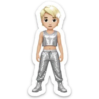 Aaron Carter with blonde hair, silver sequin crop top, silver sequin baggy pants sticker