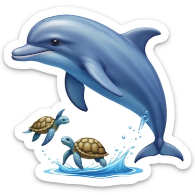 A dolphin running away from a turtle  sticker