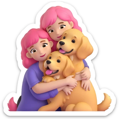 pink-haired girl hugging golden retriever sticker