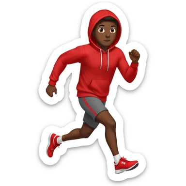 Black Man Wearing Red Hoodie. and running. right side sticker