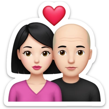 👩🏻‍❤️‍💋‍👨🏻 this one but the man should be bald. white woman with black hair and white bald man and a heart between their heads. she has pink lips sticker