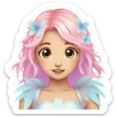 Gorgeous Beautiful Blushing Petite Colorful-Shiny-Pastel-Fairy-Anime-Girl with beautiful gradient pastel hair aesthetic sticker sticker