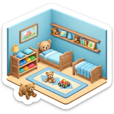 isometric baby room, Crib beside toy shelf and rug sticker