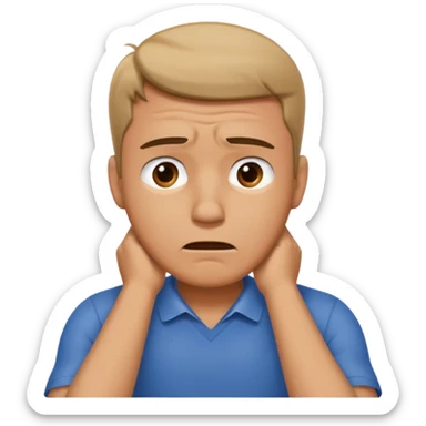 Guy with hands around neck, looking frustrated sticker