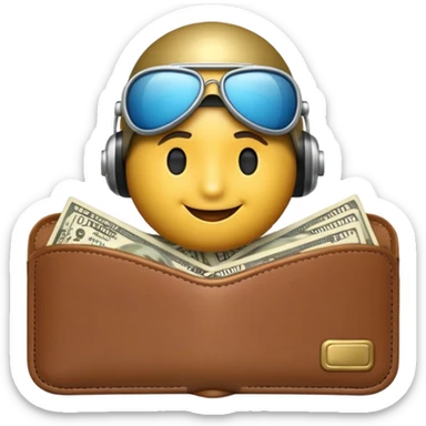 Aviator money emoji, wallet full of cash, casino vibe, premium 3D emoji style, clean, no background
 sticker
