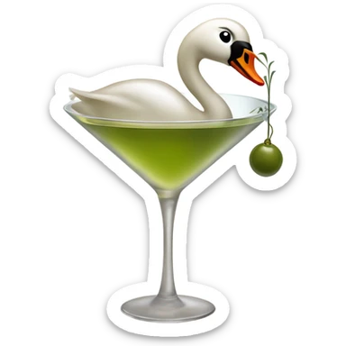 A martini with a swan and a bow on the swan sticker